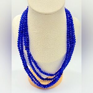 Antique Art Deco Handmade Faceted Cobalt Blue Czech Long Flapper Necklace